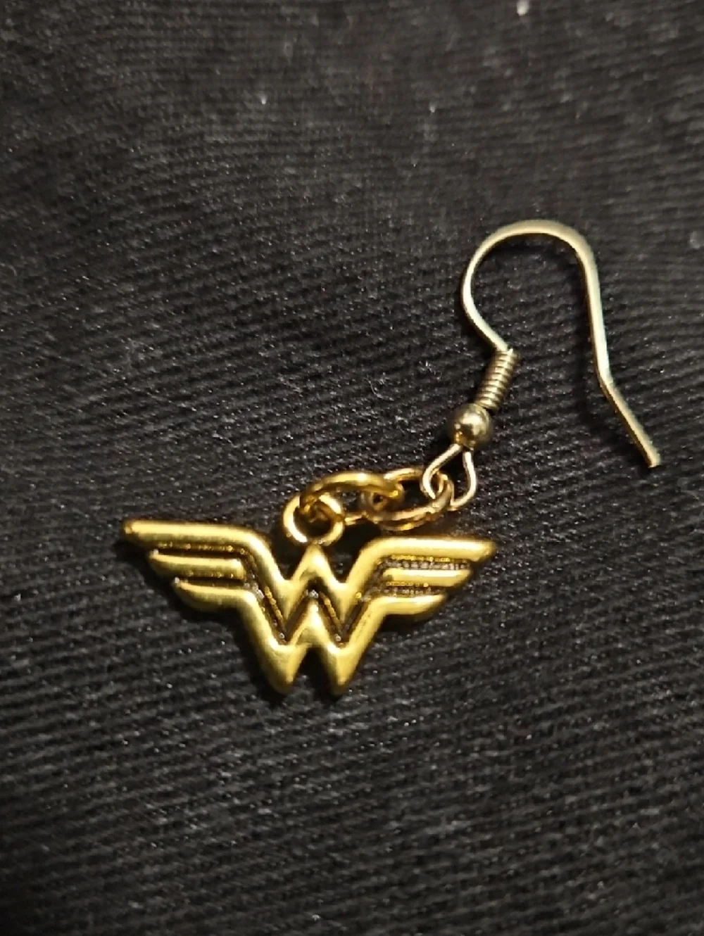 DC Comics Wonder Woman Logo Dangle Earrings Gold Tone